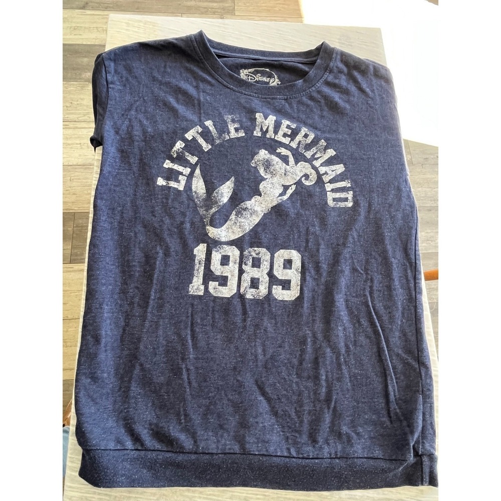Disney‎ Little Mermaid 1989 Graphic T Shirt Womens Size Small Navy Blue